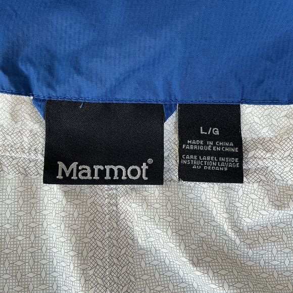 Marmot Mens PreCip Rain Jacket sz L  Blue Hooded Ripstop Nylon DWR Hiking 41200 - Picture 12 of 16